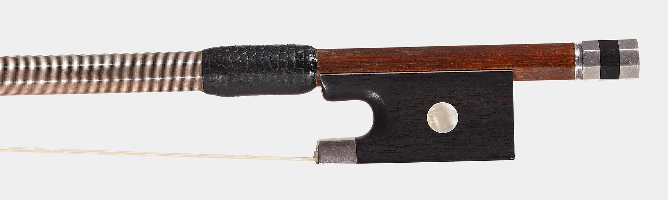 Violin bow by C. Daniel Schmidt, silver mounted frog with mother of pearl eye